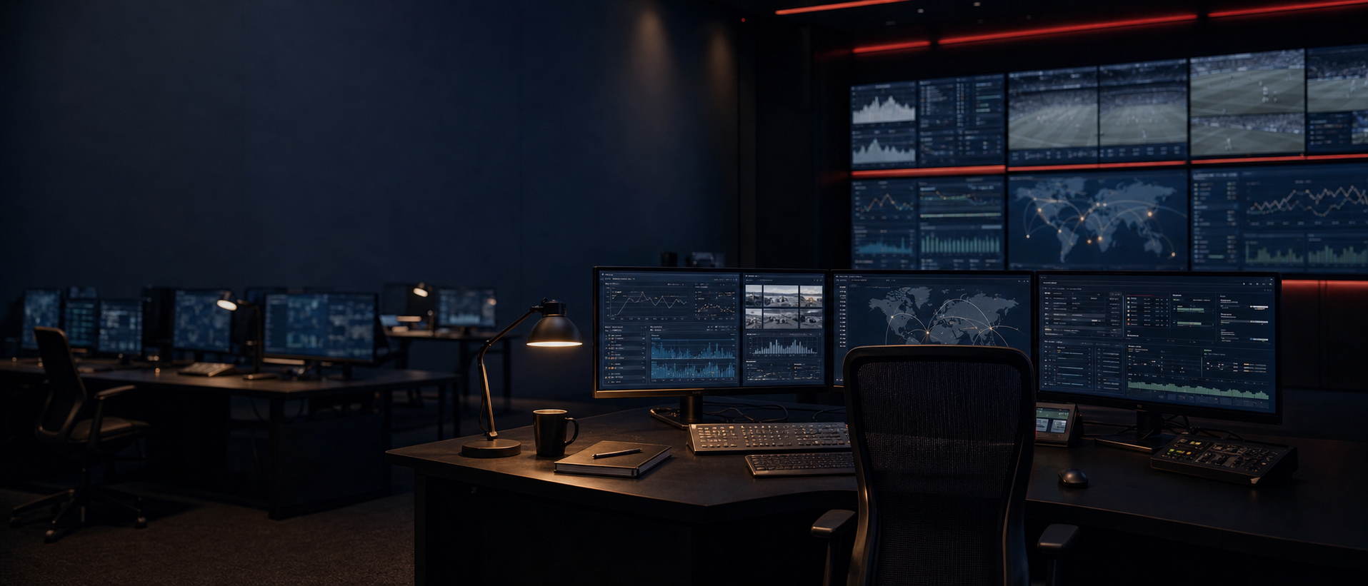 Quiet operations area where the OTTA team monitors live ad delivery across multiple publisher properties.